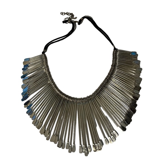 Jewelry - Silver Spoon Flare with Black Fabric Rope Strap 9.5” Necklace